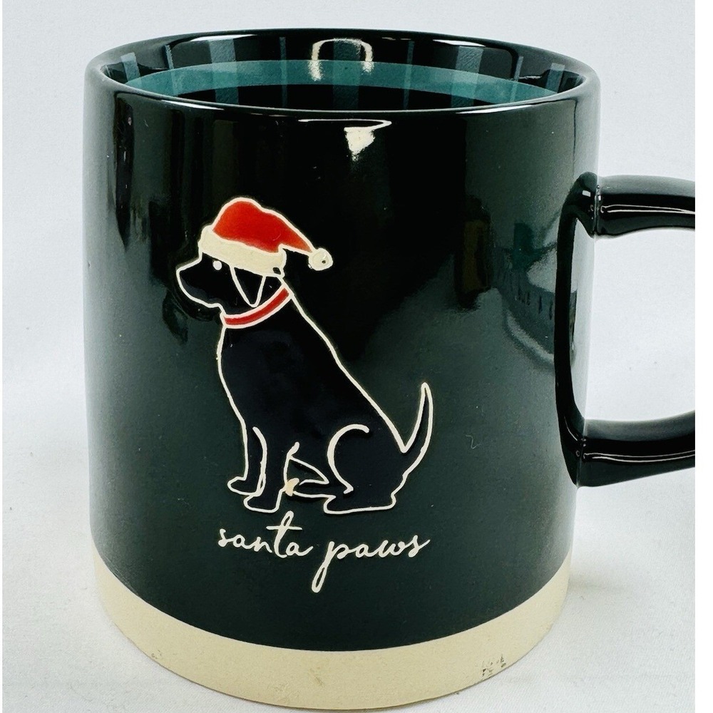 Santa Paws Labrador Retriever Christmas Mug Green Plaid Ralph Lauren Aesthetic